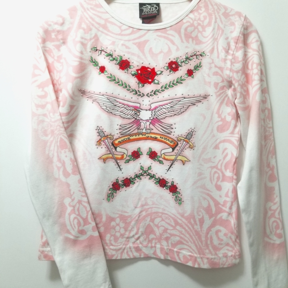 Biker Design Long Sleeve Touch of Class Rose Top